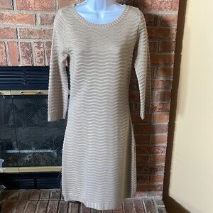 Calvin Klein Fitted Tan Wavy Sweater Dress